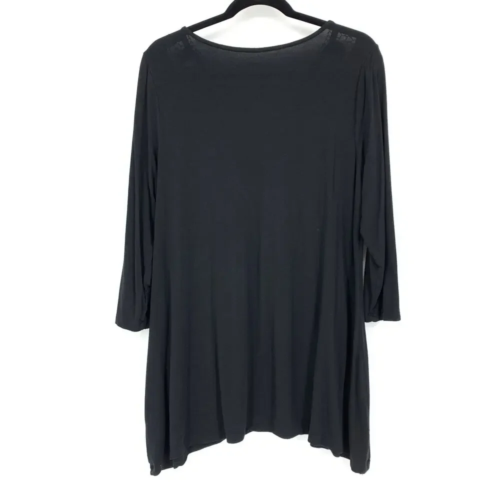 Soma Women's Size Large Sharkbite Hem Long Sleeve T-Shirt Black Embellished - Picture 2 of 6
